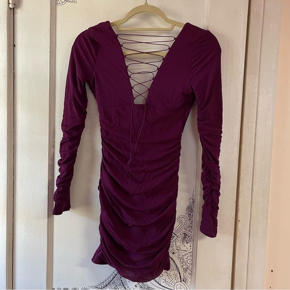 Oh Polly lace up dress in wine - Picture 2 of 2